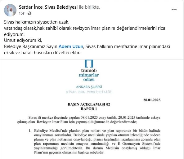 Serdar İnce İmar Planının Siyasetten Uzak Değerlendirilmesini İstedi