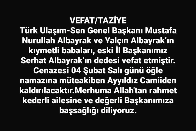 Ahmet Özyürek'ten Başsağlığı Mesajı