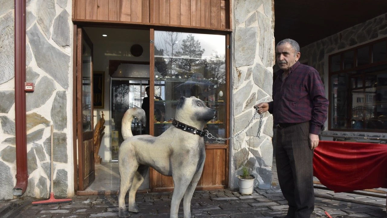 Sivas'ta Ahşap Kangal Köpeği Heykeli Yapıldı